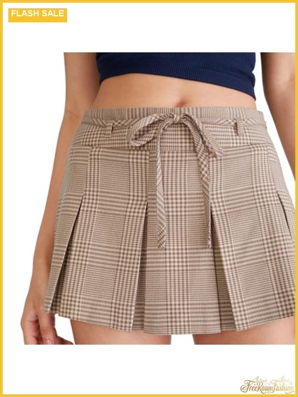 Houndstooth Tie-Waist Mini Skort with Built-In Shorts